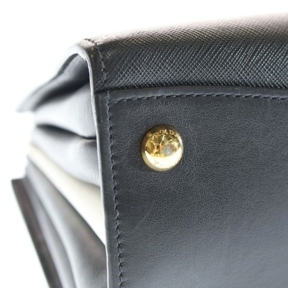 Prada Bibliotheque Handbag Tote Bicolor Black White Sapphire Leather - Picture 6 of 6